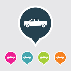 Very Useful Editable Pick-Up Or Classic Truck Icon on Different Colored Pointer Shape. Eps-10.