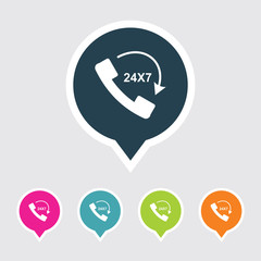 Very Useful Editable Call 24X7 Icon on Different Colored Pointer Shape. Eps-10.