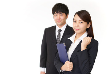 笑顔のビジネスマンとOL