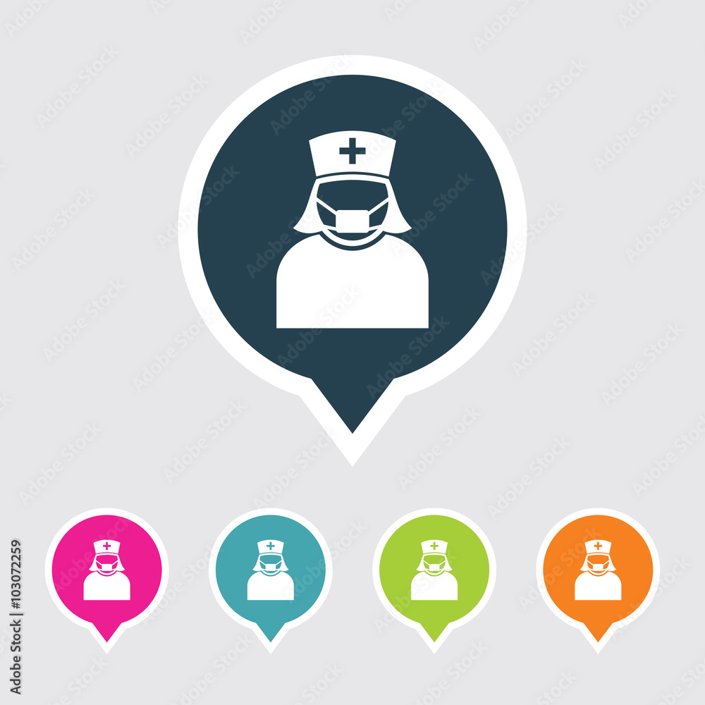 Poster very useful editable nurse icon on different colored pointer shape. eps-10.