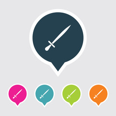 Very Useful Editable Sword Icon on Different Colored Pointer Shape. Eps-10.