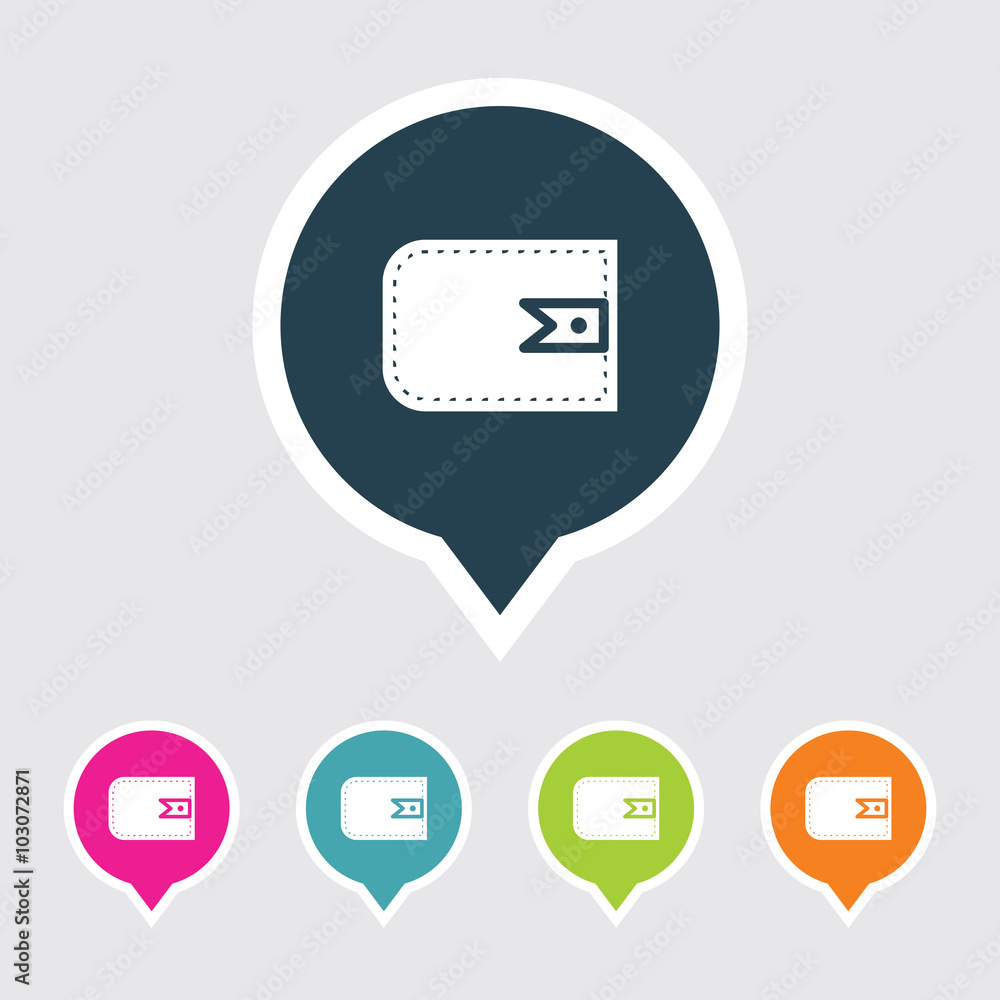 Poster very useful editable wallet icon on different colored pointer shape. eps-10.