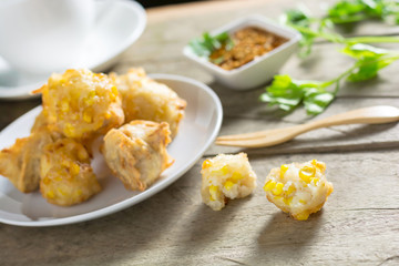 Corn and taro ball crispy fritters fried ,Vegetarian food