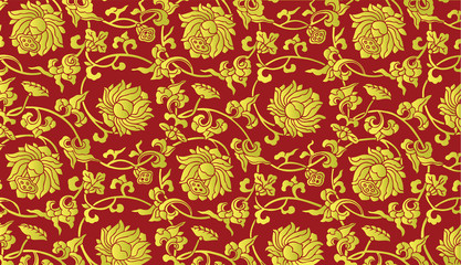 Golden Chinese floral pattern - 103073837