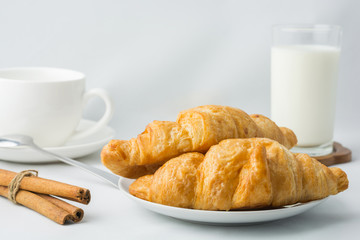 Tasty fresh croissants bread for breakfast.
