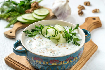 Spring bulgarian cold soup tarator