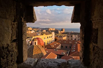 Panoramic view of Cagliari downtown at sunset in Sardinia, Italy © banepetkovic