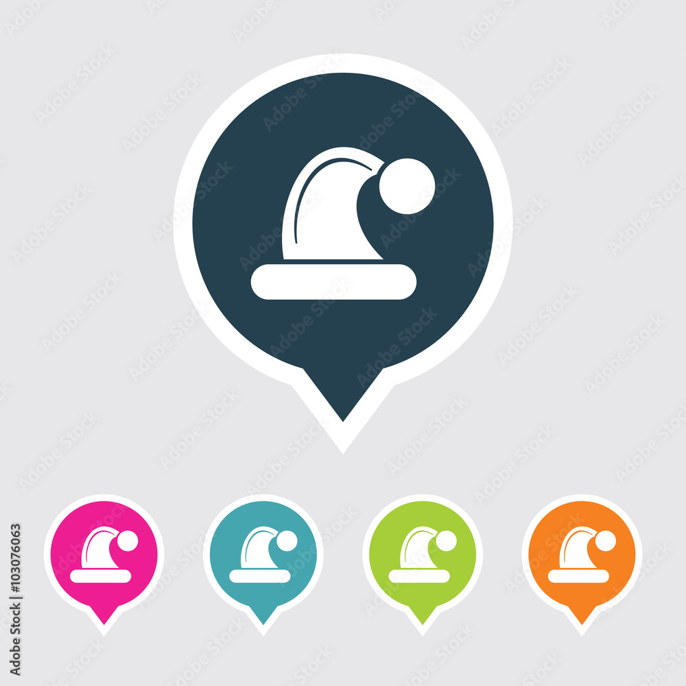 Poster very useful editable santa cap icon on different colored pointer shape. eps-10.