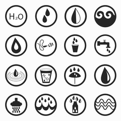 monochrome water symbols on white background vector illustration
