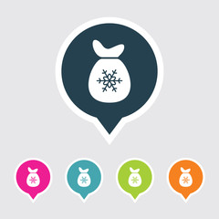 Very Useful Editable Christmas Bag Icon on Different Colored Pointer Shape. Eps-10.