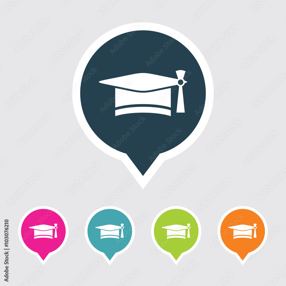 Poster very useful editable graduation cap icon on different colored pointer shape. eps-10.