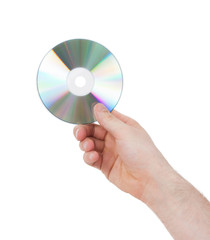 Man hand with compact disc isolated