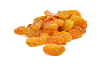 yellow raisins  on white background