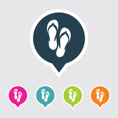 Very Useful Editable Flip Flop Or Slippers Icon on Different Colored Pointer Shape. Eps-10.