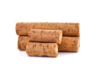 Fresh Burdock roots on white background