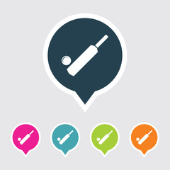 Very Useful Editable Cricket Bat & Ball Icon on Different Colored Pointer Shape. Eps-10.