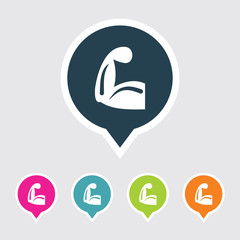 Very Useful Editable Biceps Or Muscles Icon on Different Colored Pointer Shape. Eps-10.