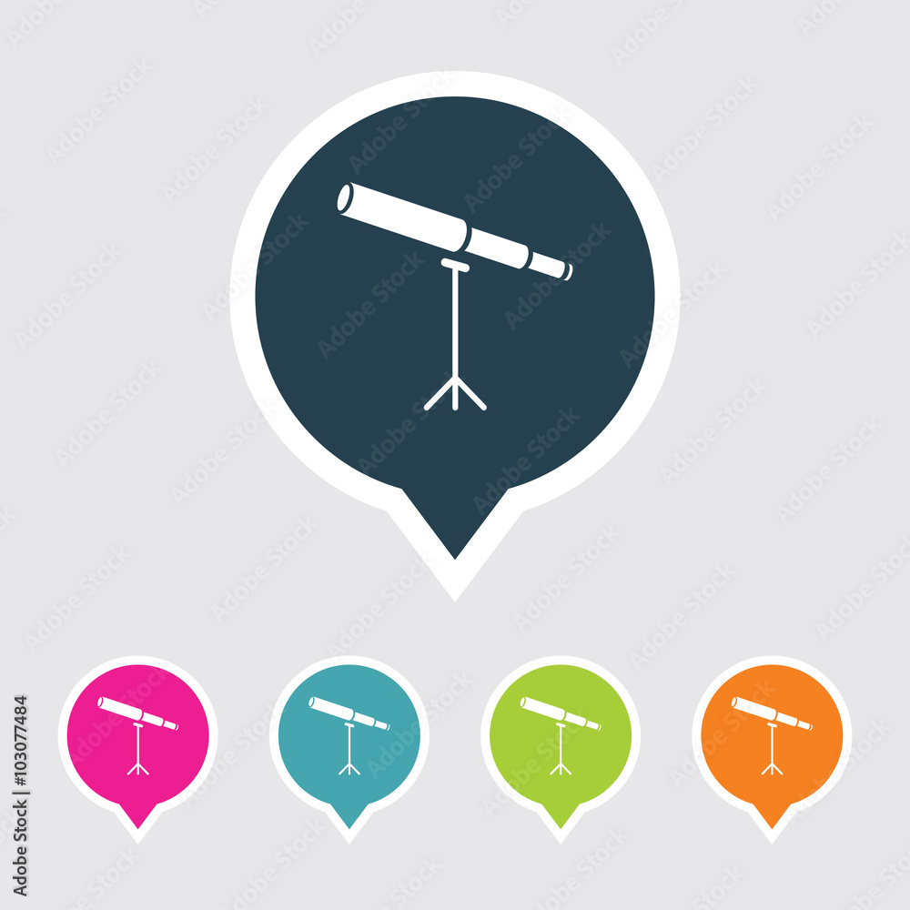 Poster very useful editable telescope icon on different colored pointer shape. eps-10.