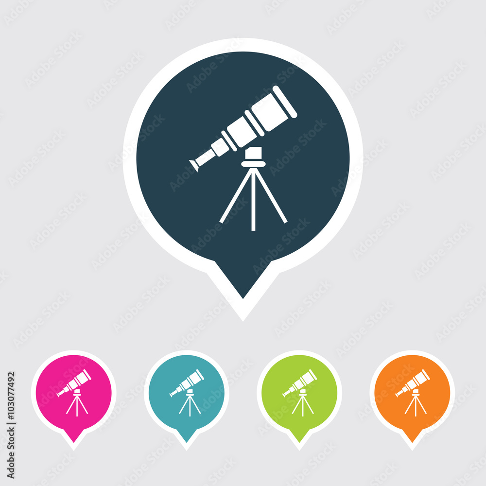 Poster very useful editable telescope icon on different colored pointer shape. eps-10.