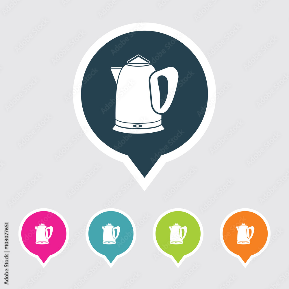 Poster very useful editable electric kettle icon on different colored pointer shape. eps-10.