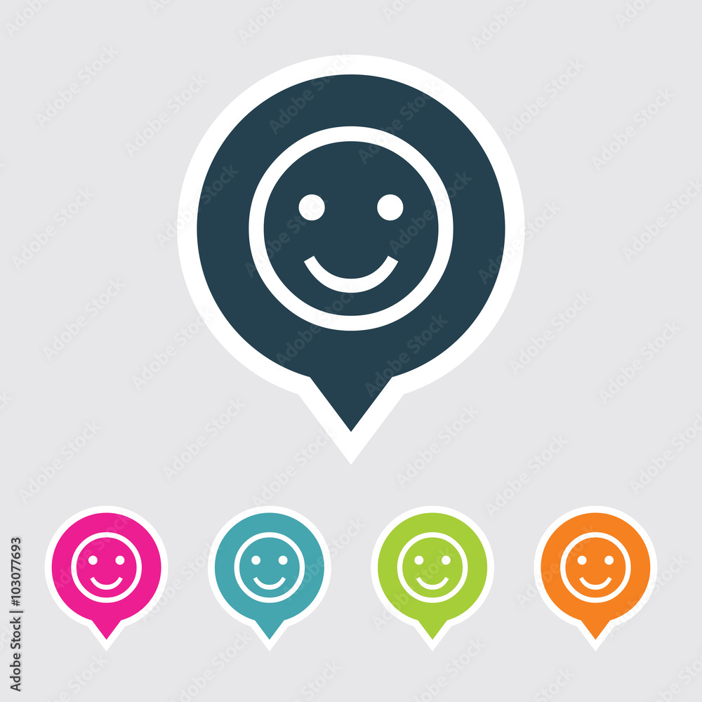 Poster very useful editable smiley icon on different colored pointer shape. eps-10.