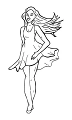 Foto auf Acrylglas Zelfverzekerde vrouw met jurk die omhoog waait © emieldelange