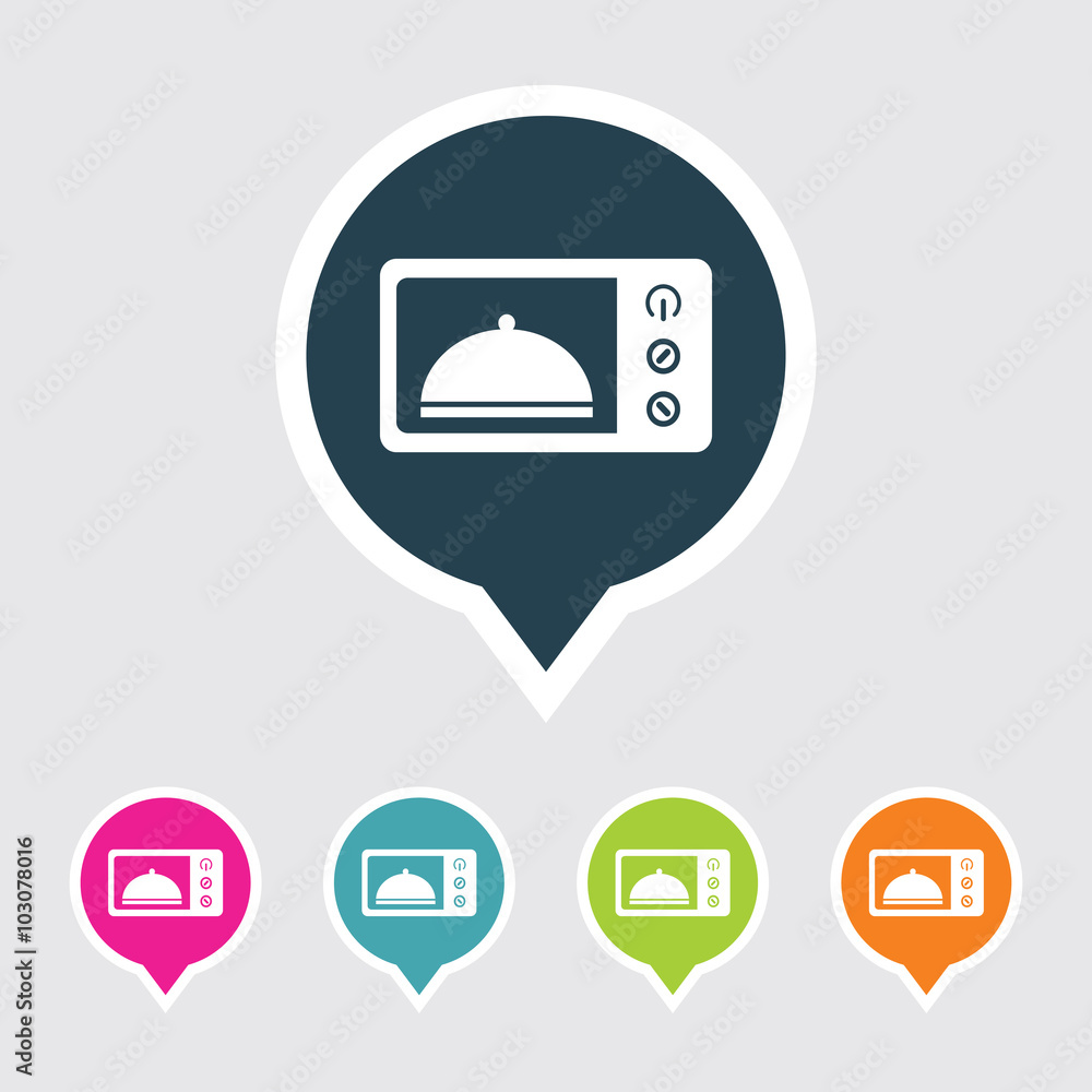 Poster very useful editable microwave oven icon on different colored pointer shape. eps-10.