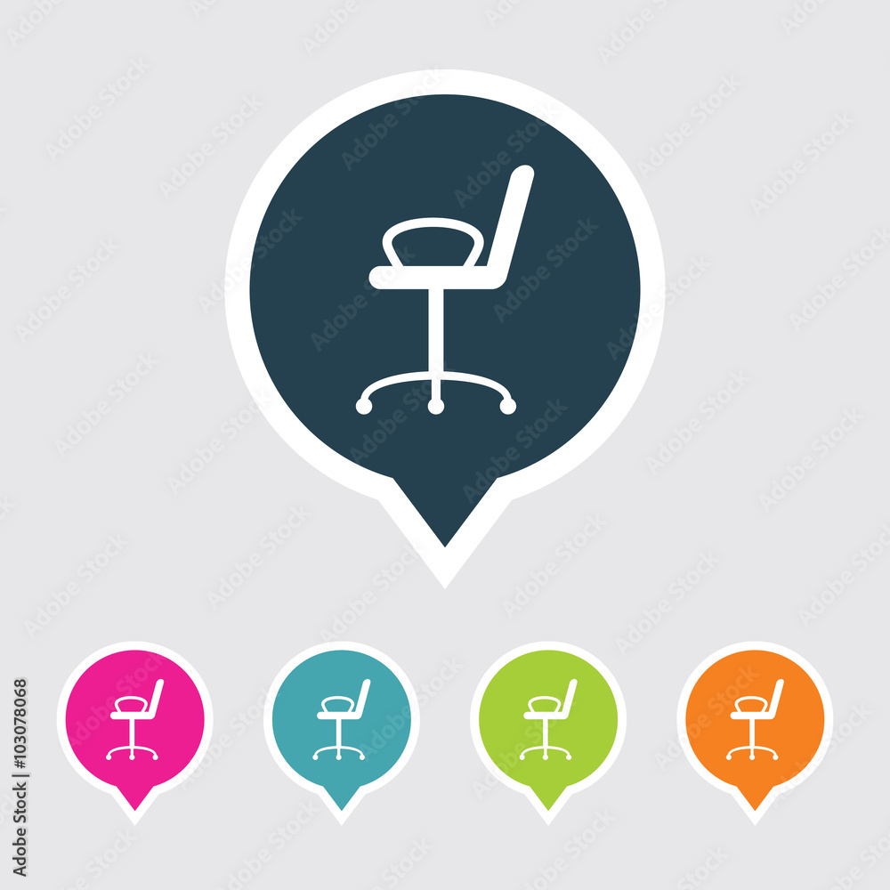 Poster very useful editable office chair icon on different colored pointer shape. eps-10.