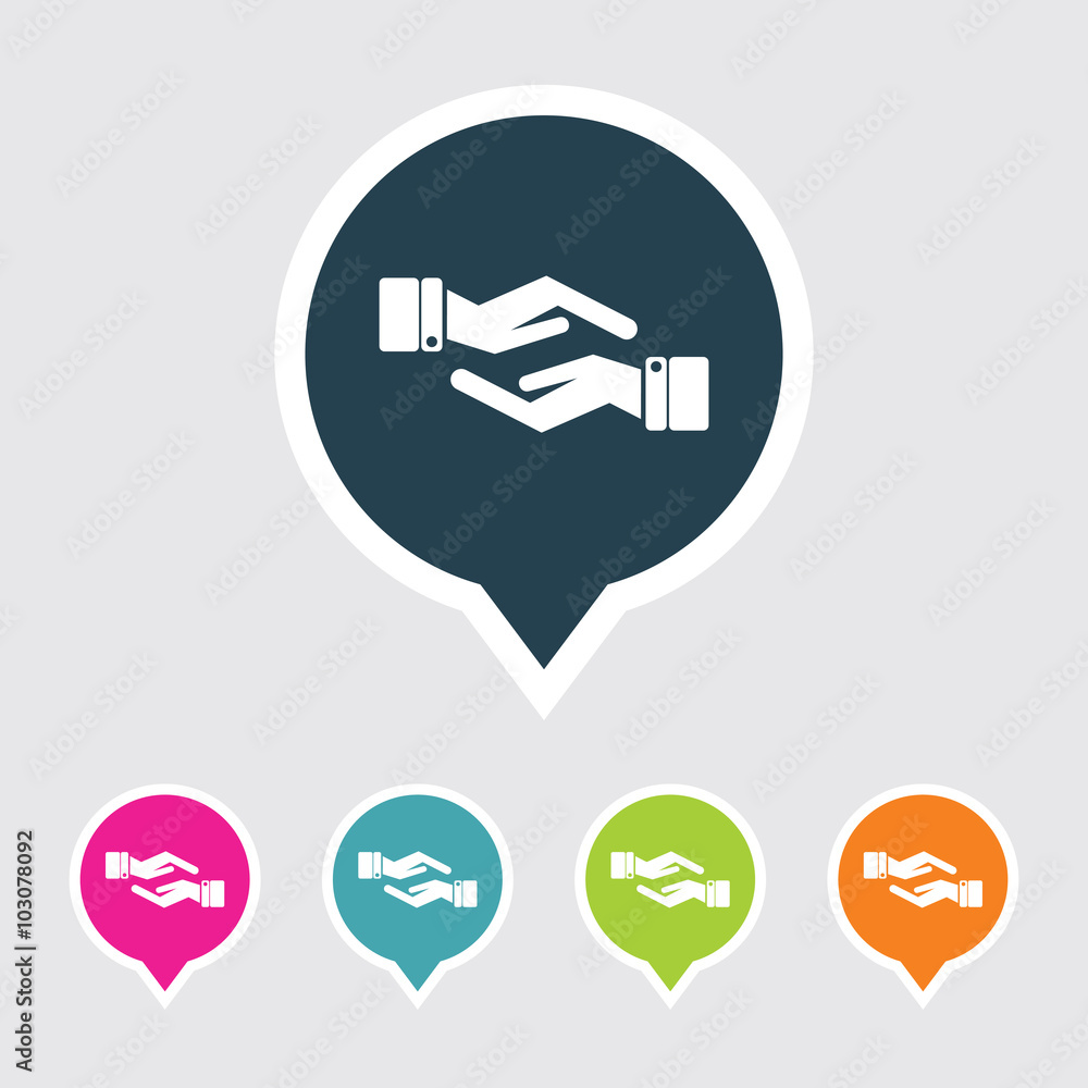 Poster very useful editable helping hand icon on different colored pointer shape. eps-10.