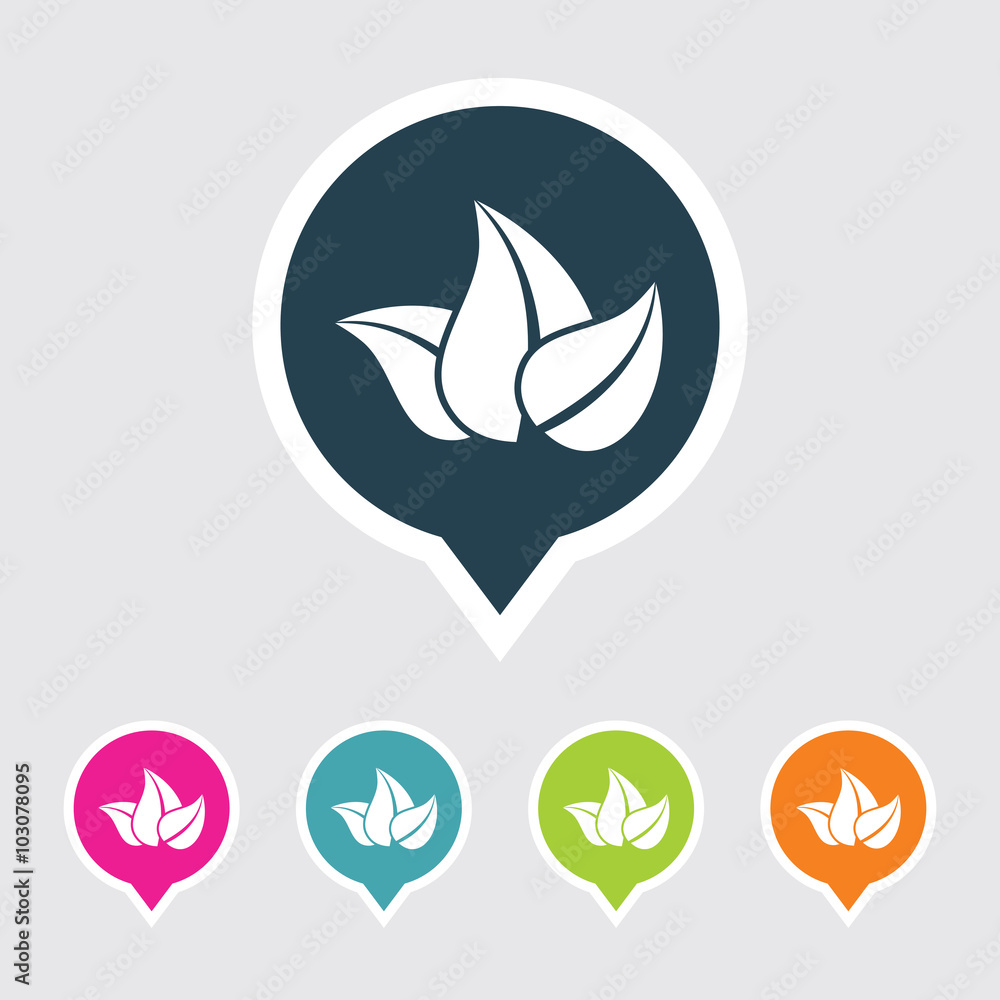 Poster very useful editable leaf icon on different colored pointer shape. eps-10.