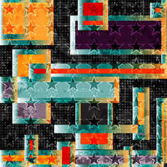 abstract geometric objects. polygons and stars on a black background. grunge effect