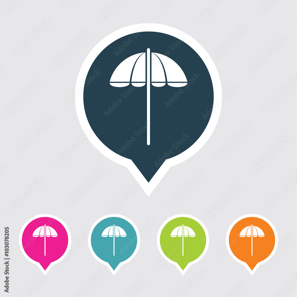 Poster very useful editable parasol icon on different colored pointer shape. eps-10.
