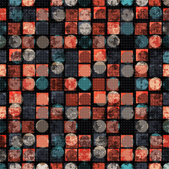 colored circles and polygons. abstract geometric background. vector illustration. grunge effect