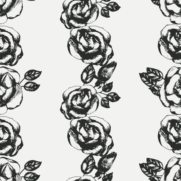 Vintage black and white rose pattern
