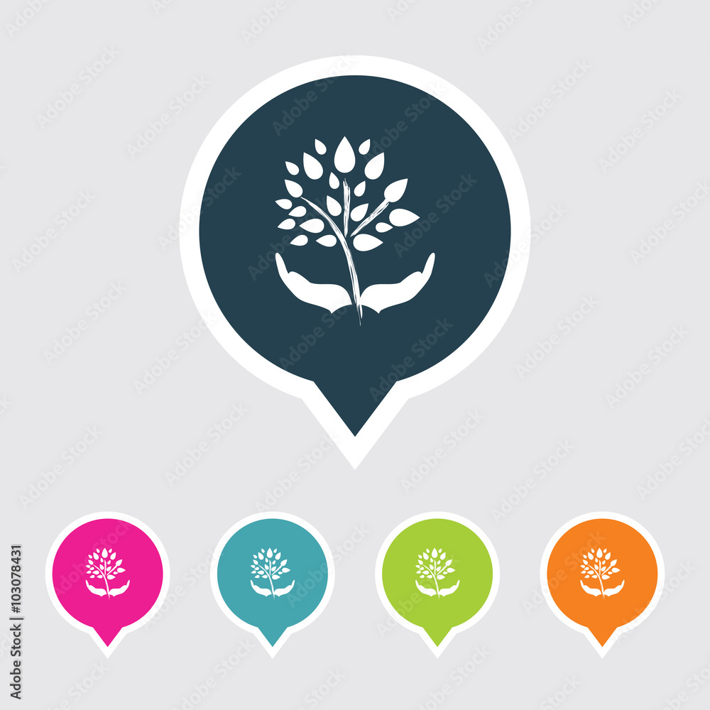 Poster very useful editable save tree icon on different colored pointer shape. eps-10.