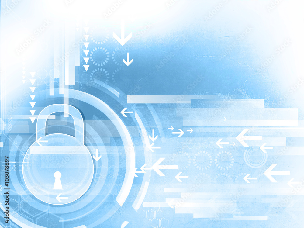 Poster internet security. pad lock on digital tech background