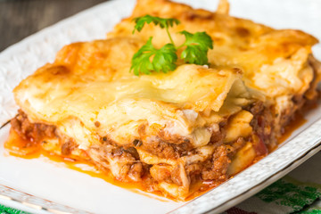 Close-up of a traditional lasagna