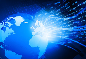Globalization of fiber optics. Digital world ,  global internet technology.