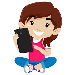 Illustration of Little Girl using a Tablet