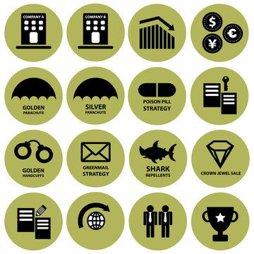 Acquisition and takeover strategy vector icon set 
