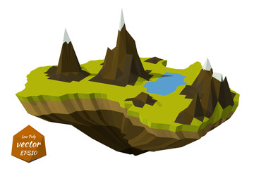 Abstract island with mountains in the low poly style. Vector ill