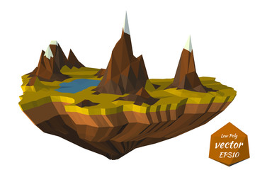 Island with mountains in the low poly style. Vector illustration