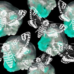 Motif tête de mort avec des taches d& 39 aquarelle sur fond noir