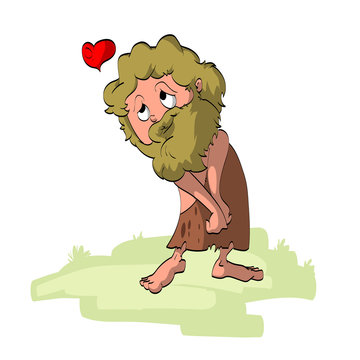 Vector illustration of a cartoon caveman in love.