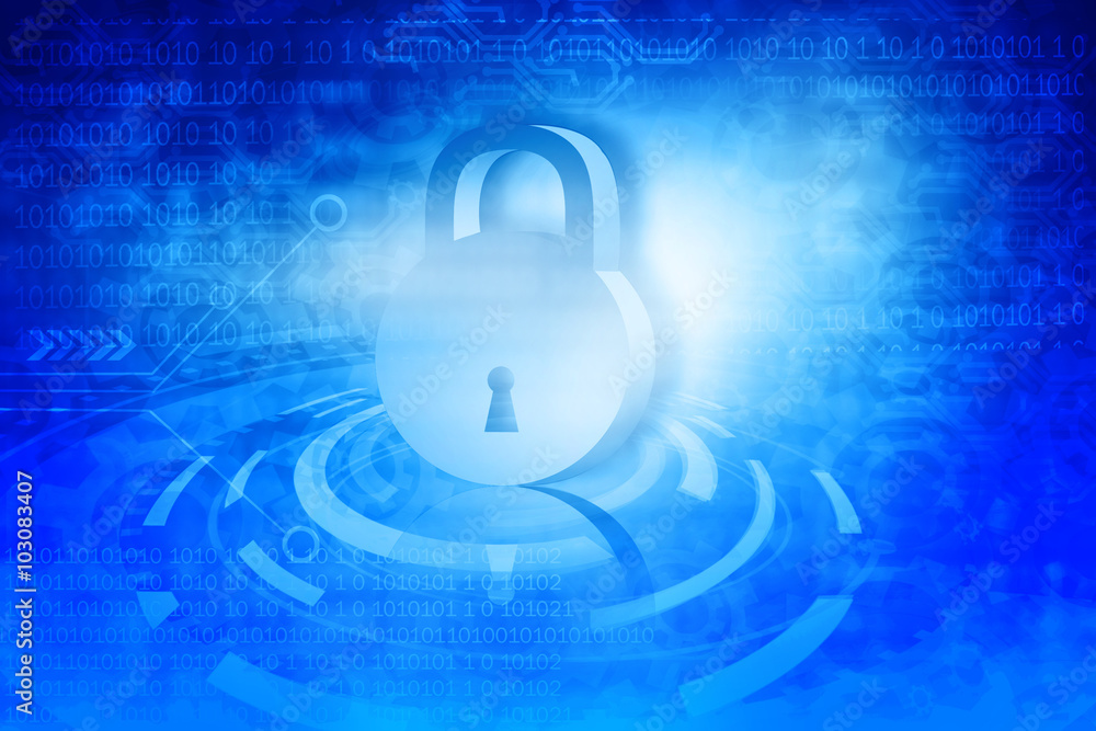 Poster internet security. pad lock on digital tech background