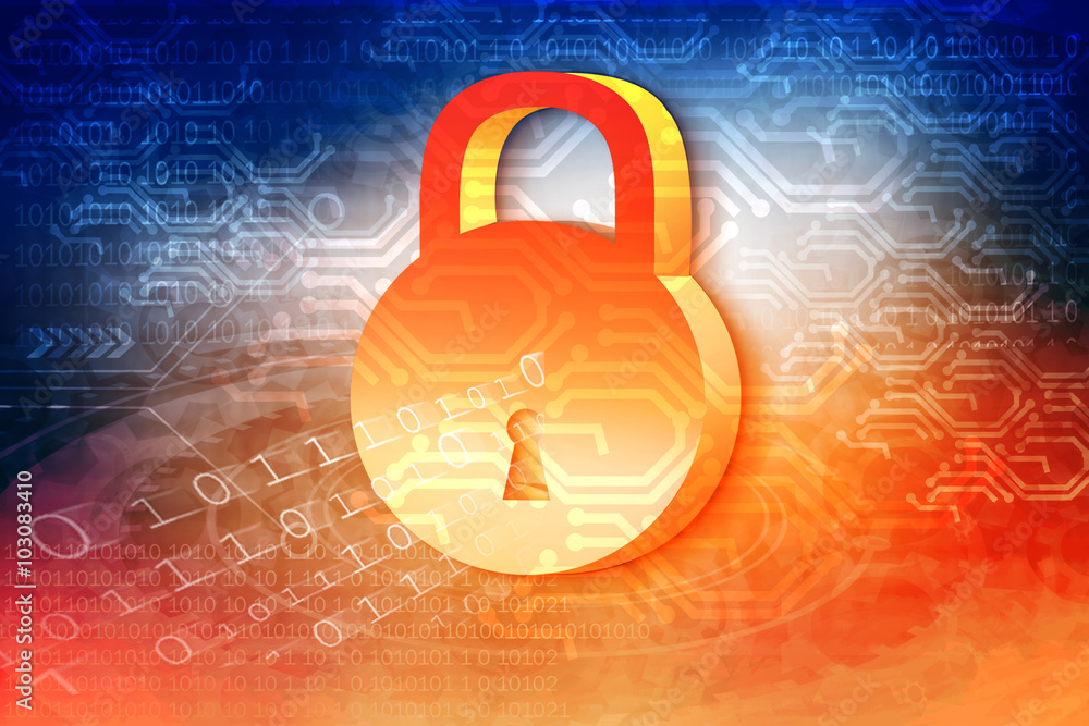 Poster internet security. pad lock on digital tech background