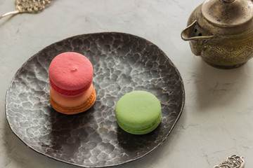 macaroons metal vintage plate with vintage jug