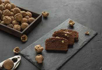 Chocolate brownies and nuts