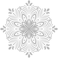 Oriental vector pattern with arabesques and floral elements. Traditional classicround light gray ornament