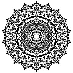 Oriental vector pattern with arabesques and floral elements. Traditional classic black and white ornament
